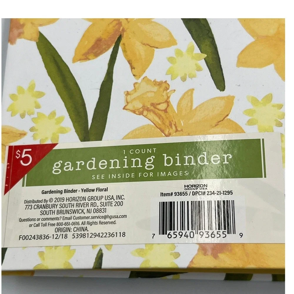 Horizon Group Gardening Binder Unisex OS Yellow NWT Floral Recipe Organizer
